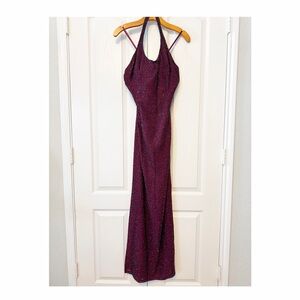 Je Matadi Burgundy and Black Beaded Gown Side Slit Long Dress Size Small